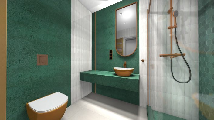 Łazienka inspiracje, łazienka w zieleni, Art Deco, projekty łazienek Kraków, Wrocław, Katowice, Warszawa