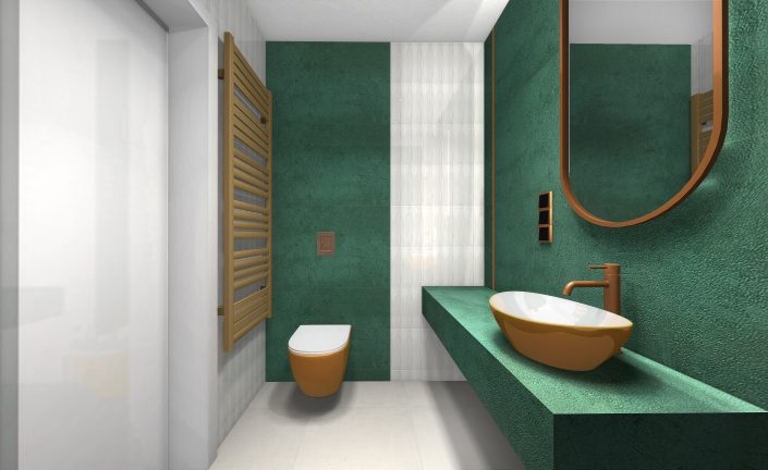 Łazienka inspiracje, łazienka w zieleni, Art Deco, projekty łazienek Kraków, Wrocław, Katowice, Warszawa