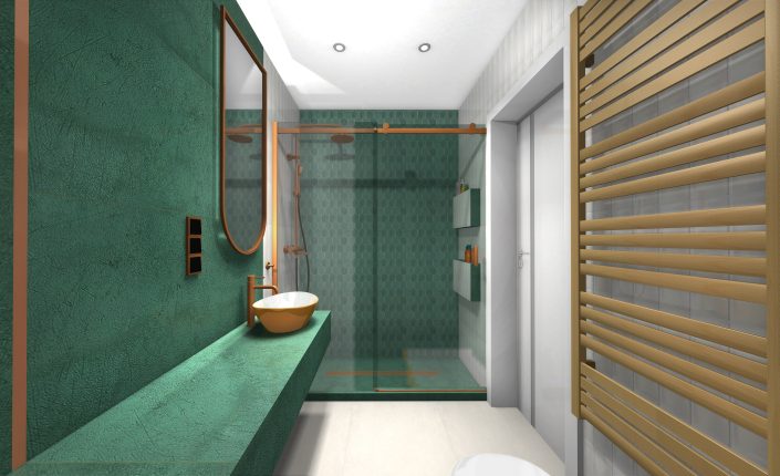 Łazienka inspiracje, łazienka w zieleni, Art Deco, projekty łazienek Kraków, Wrocław, Katowice, Warszawa